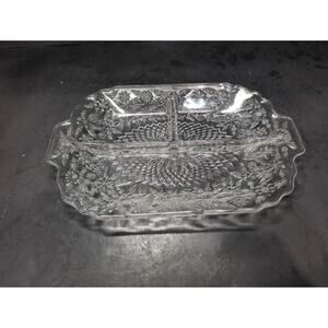 Indiana Glass Pineapple Floral Platter, Depression‎ Glass Tray, 11.5" X 7.5, Vtg